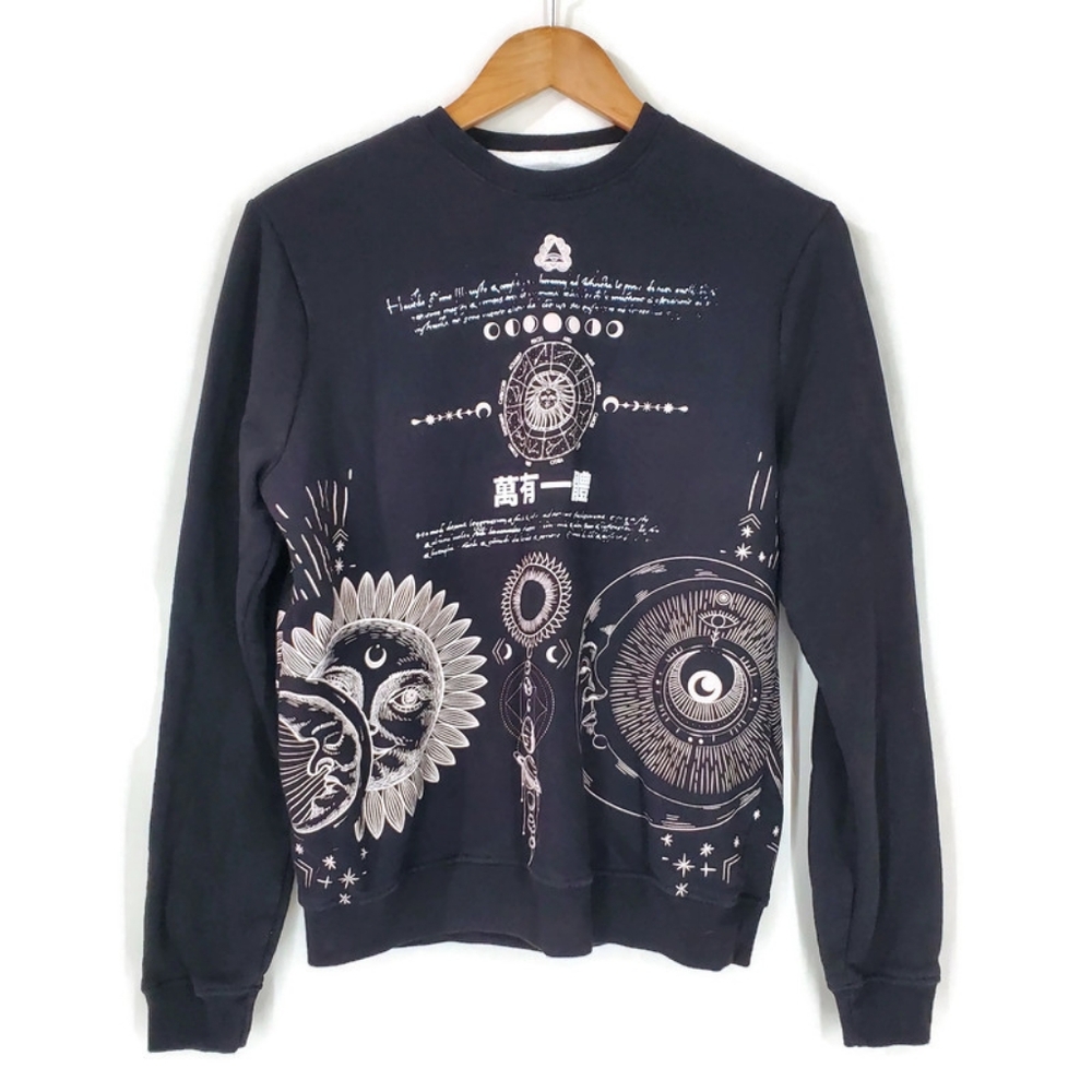 Blind Rooster Crewneck Sweatshirt Tokyo Astrology Celestial Blk Mens SZ S Unisex